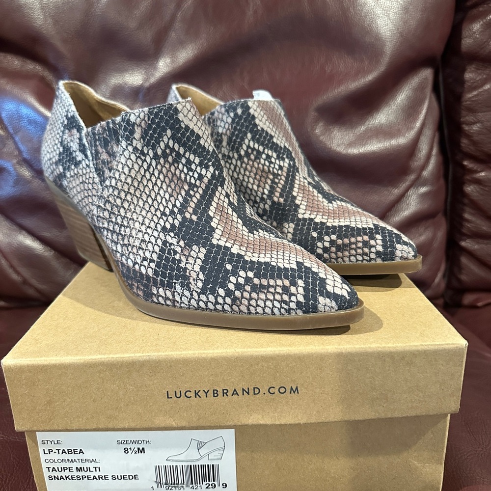 Lucky Brand Snakeskin Ankle Booties - Taupe Multi